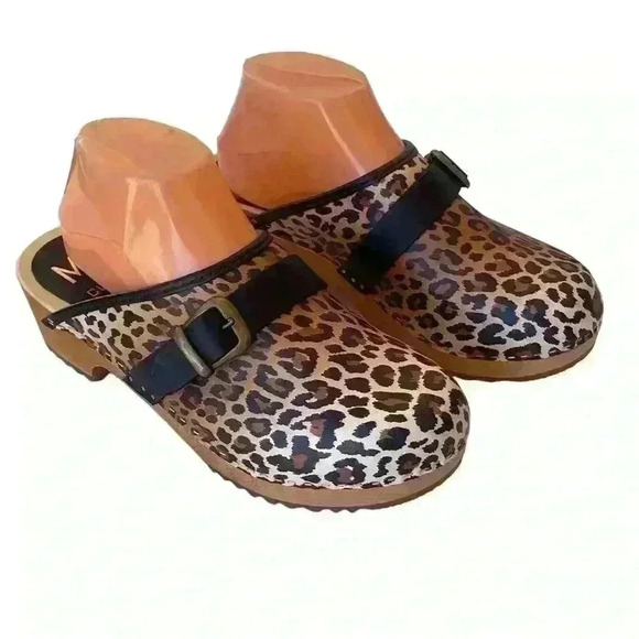 MY Clogs Wooden Women’s  Leather Cheetah Leopard Print  Made In Italy Sz 39/8.5 - Picture 2 of 12
